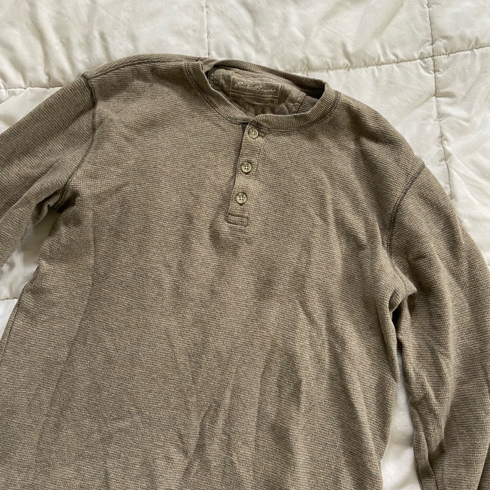 Eddie Bauer Men's Small Thermal Sweater Pullover (Taupe Brown)